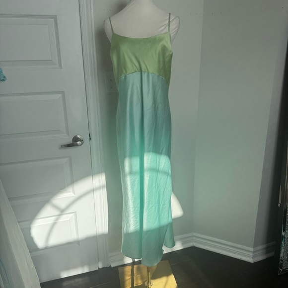 Natori vintage Green n Blue slip Dress fairycore mermaid whimsy cottage luxury L - Picture 2 of 8
